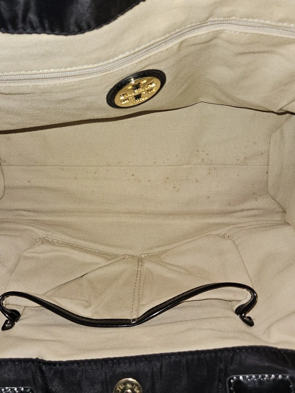 Tory Burch Black Nylon Tote with Patent Trim